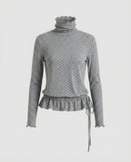 Women's Long Sleeve Shirt with Fringe Hem and Turtleneck - Chichicherry
