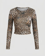 Women's long sleeve shirt with leopard print and fitted cut - Chichicherry