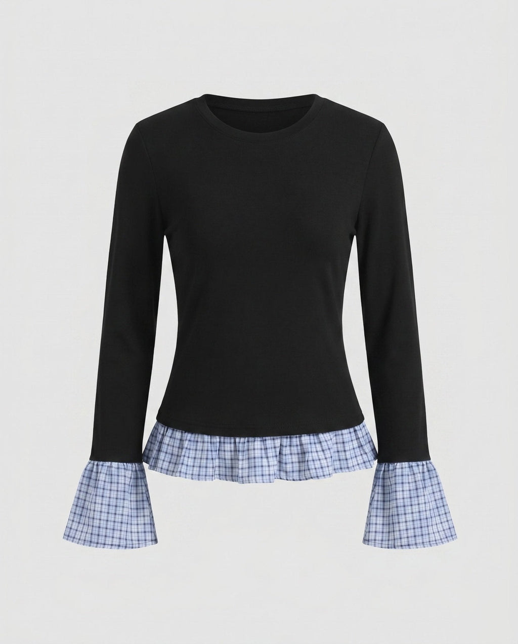 Women's long-sleeve shirt with playfully gathered ruffles and contrasting sleeves - Chichicherry