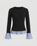 Women's long-sleeve shirt with playfully gathered ruffles and contrasting sleeves - Chichicherry