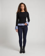 Women's long-sleeve shirt with playfully gathered ruffles and contrasting sleeves - Chichicherry