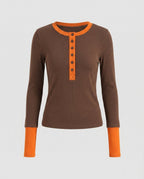 Women's long-sleeve shirt with textured collar and button placket - Chichicherry