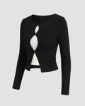 Women’s long-sleeve shirt with unique neckline and polka dot design - Chichicherry