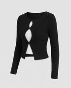 Women’s long-sleeve shirt with unique neckline and polka dot design - Chichicherry