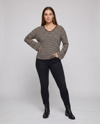 Women's Long Sleeve T-Shirt with Modern Stripe Pattern - Chichicherry