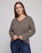 Women's Long Sleeve T-Shirt with Modern Stripe Pattern - Chichicherry