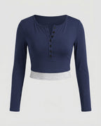 Women's long-sleeved top with button placket and fitted cut - Chichicherry