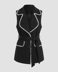 Women's long vest with elegant button closure and tapered belt - Chichicherry