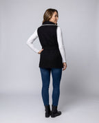 Women's long vest with elegant button closure and tapered belt - Chichicherry