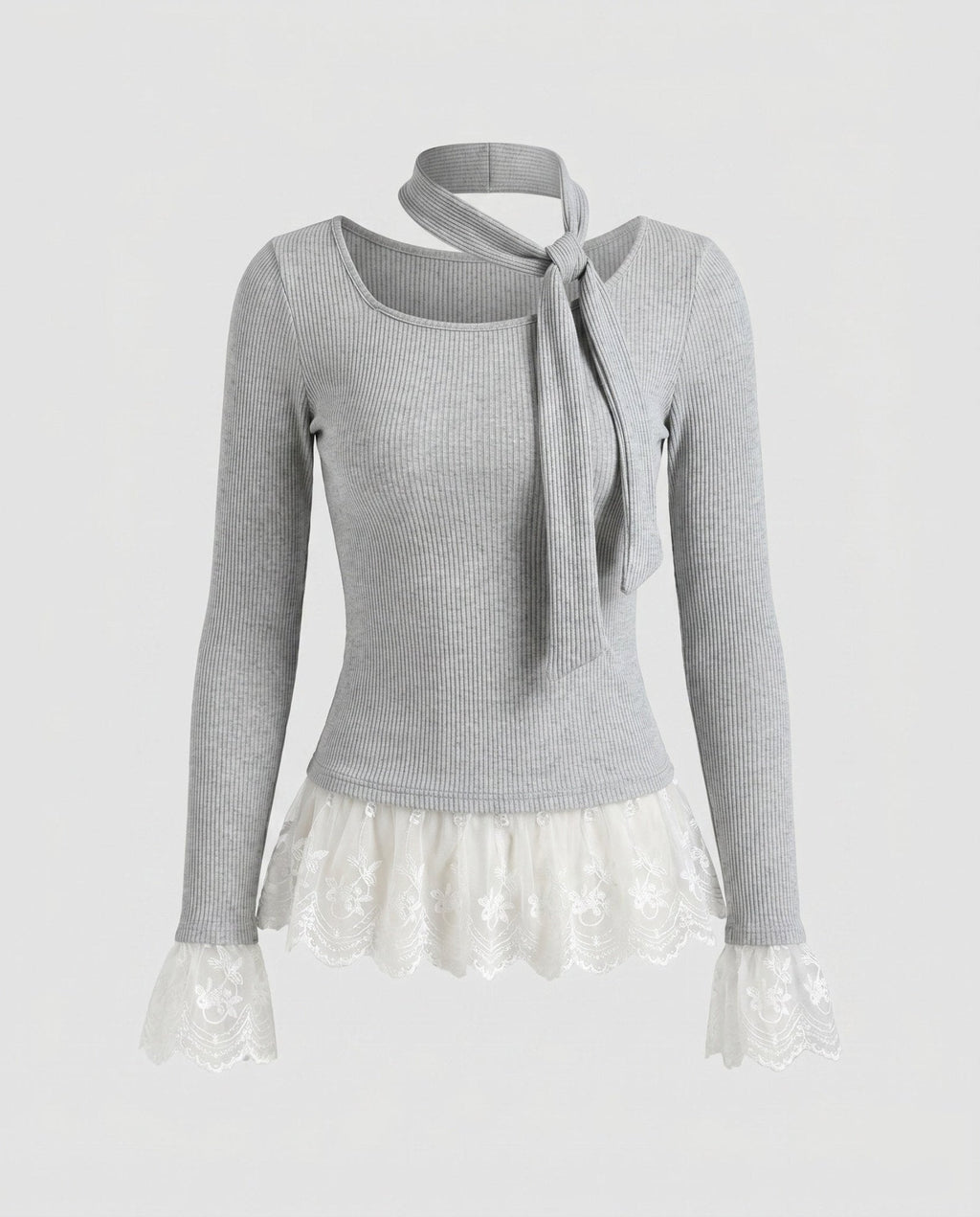 Women's longsleeve top with transparent ruffle hem - Chichicherry