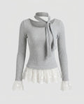 Women's longsleeve top with transparent ruffle hem - Chichicherry