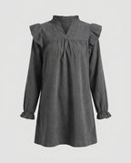 Women’s short-sleeve dress with voluminous ruffle details and implied V-neckline - Chichicherry