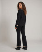 Women's stylish knit suit with wide leg and V-neck - Chichicherry