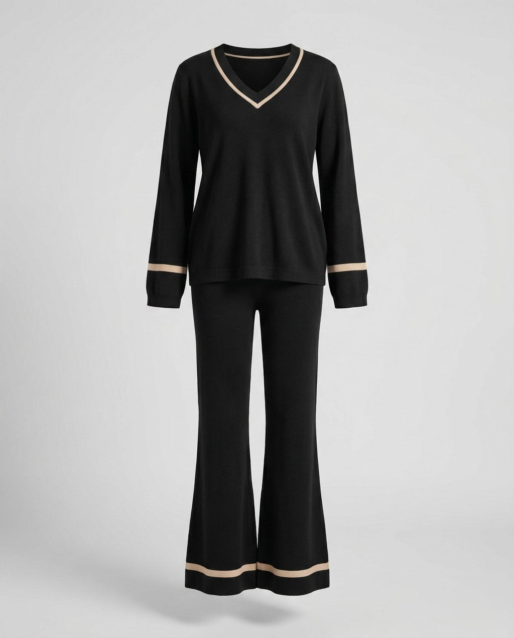 Women's stylish knit suit with wide leg and V-neck - Chichicherry