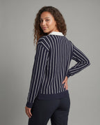 Women's stylish knit top with classic collar and striped pattern - Chichicherry