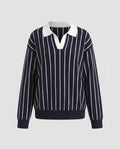 Women's stylish knit top with classic collar and striped pattern - Chichicherry