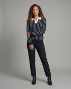 Women's stylish knit top with classic collar and striped pattern - Chichicherry