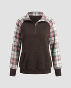 Women's sweatshirt with checkered sleeves and zipper - Chichicherry