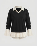 Women's sweatshirt with decorative shirt insert and casual V-neck - Chichicherry