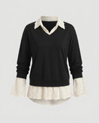 Women's sweatshirt with decorative shirt insert and casual V-neck - Chichicherry