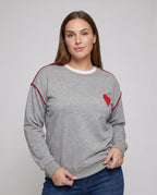 Women's sweatshirt with heart-shaped appliqués and trendy contrast stitching - Chichicherry