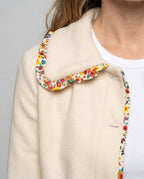 Women's timeless blazer jacket with colorful collar and elegant button details - Chichicherry