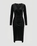 Women’s wrap dress with elegant gathering and high slit - Chichicherry