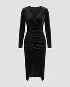 Women’s wrap dress with elegant gathering and high slit - Chichicherry